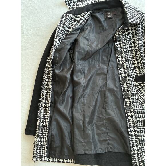 Luii Chic Black White Fringe Houndstooth Plaid Jacket Car Coat Size Large Wool - Picture 8 of 11
